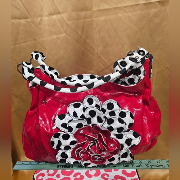 C Nos LG Purse/ Handbag Red with Polka Dots and Rhinestone Bling No tags - Picture 6 of 17